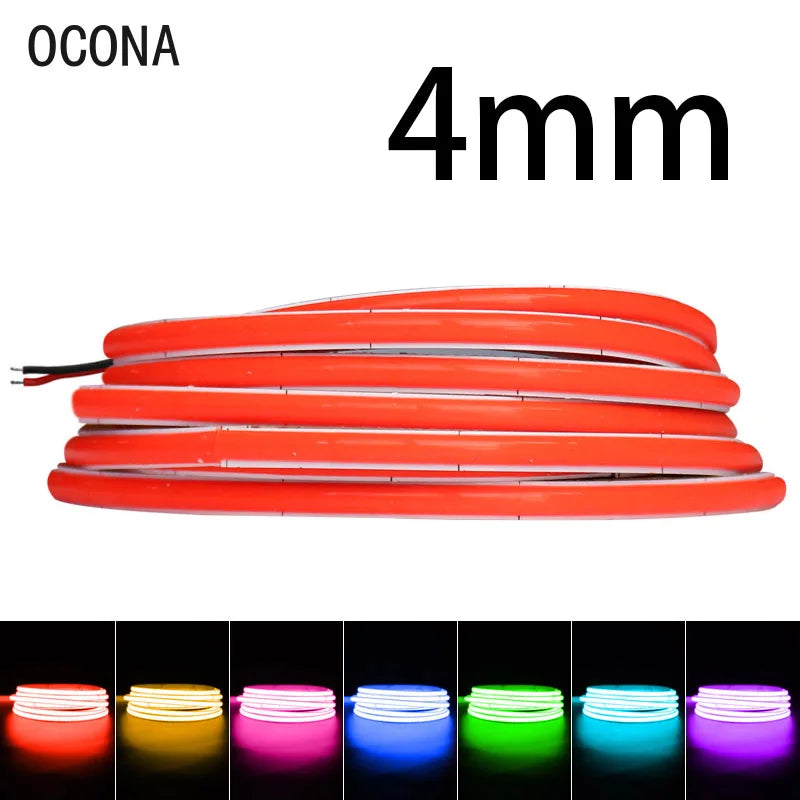 OCONA DC 12V 24V Super Thin 4mm Multi-Color COB LED Strip Lights For Cabinet Car DIY 480LED Blue/Pink/Red/Purple LED Tape Ribbon