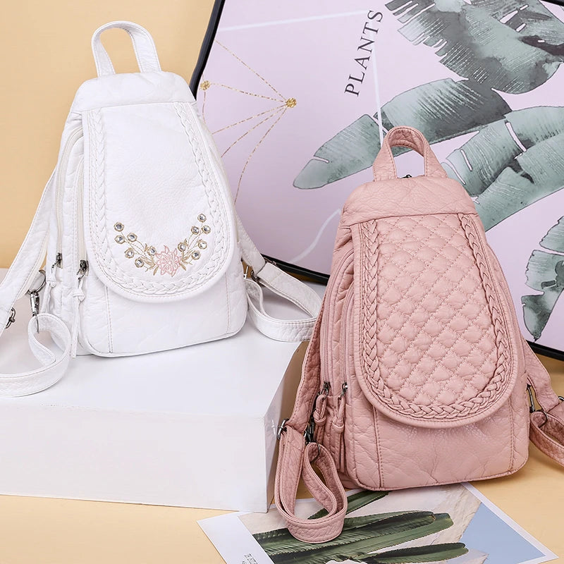 Hot White Women Backpack Female Washed Soft Leather Backpacks Ladies Sac A Dos School Bags for Girls Travel Back Pack Rucksacks