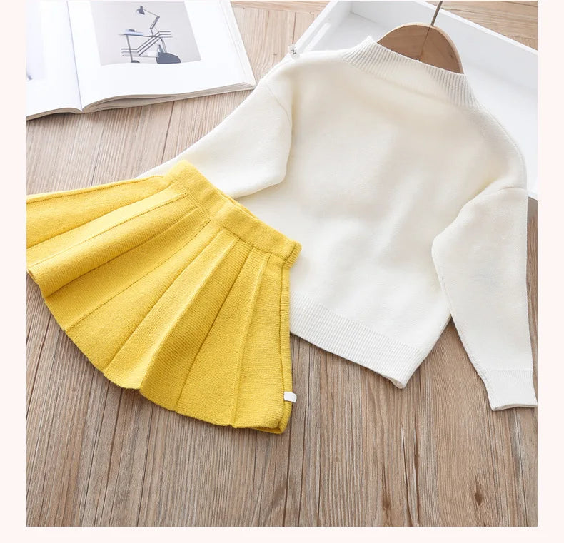 2 3 4 5 6 Years Cute Spring Autumn Girls Clothing Set Cartoon Grape Sweater Coat And Skirt 2Pcs Knitting Suit For Kids