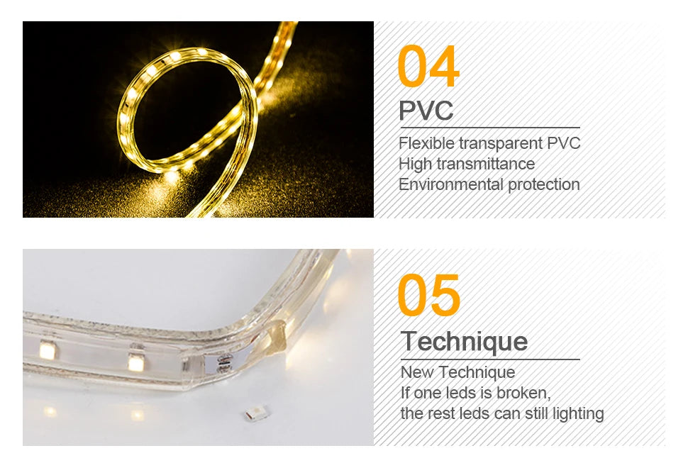 1-100M LED Tape AC220V LED 60-276LEDS With EU SMD 2835 5050 High Safety Brightness Flexible Strip Outdoor Waterproof Strip Light