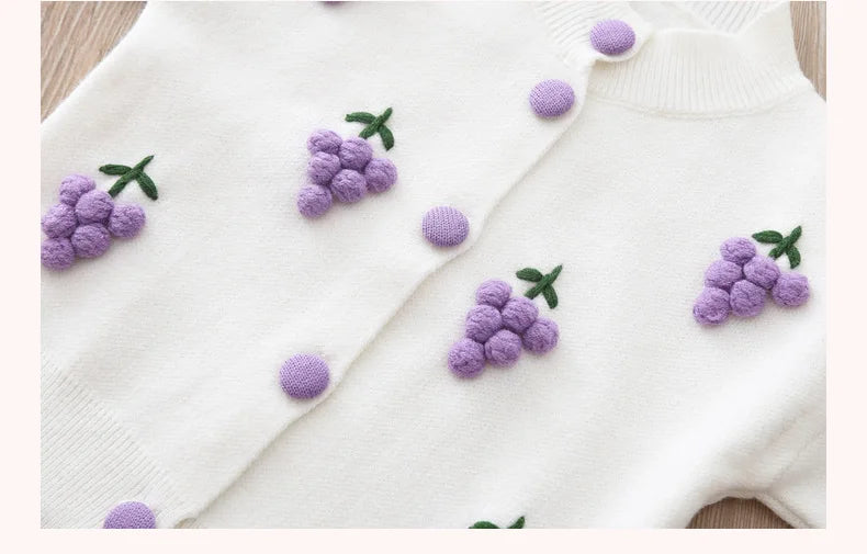 2 3 4 5 6 Years Cute Spring Autumn Girls Clothing Set Cartoon Grape Sweater Coat And Skirt 2Pcs Knitting Suit For Kids