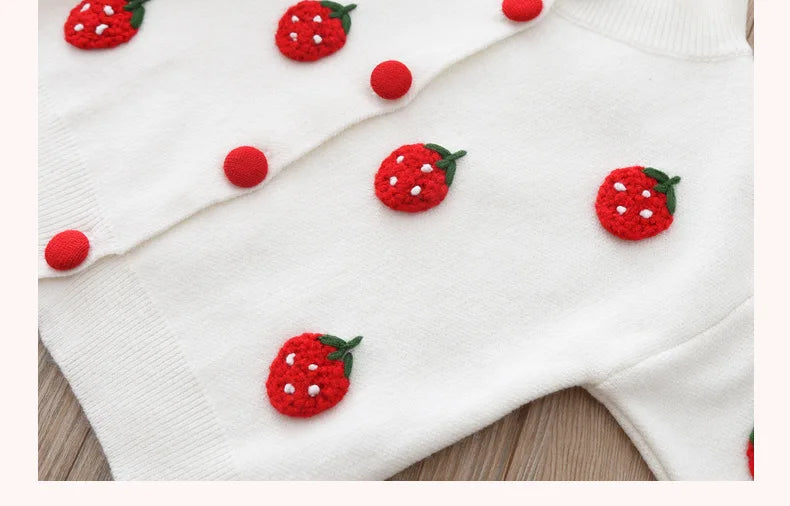 2 3 4 5 6 Years Cute Spring Autumn Girls Clothing Set Cartoon Grape Sweater Coat And Skirt 2Pcs Knitting Suit For Kids