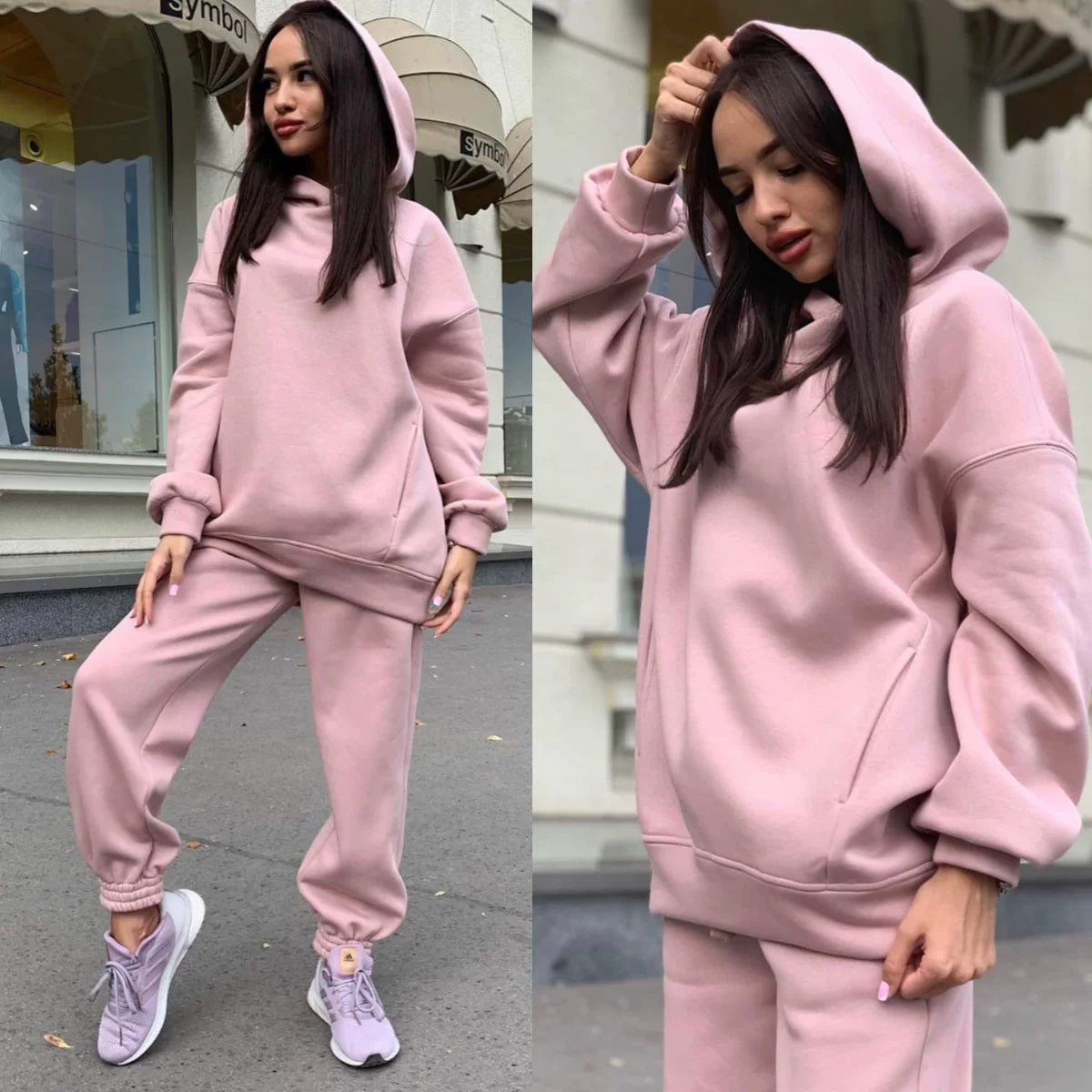 Monochrome Hooded Hoodie Set Casual European American Fashion 2-Piece Autumn Winter Hot Selling New Style