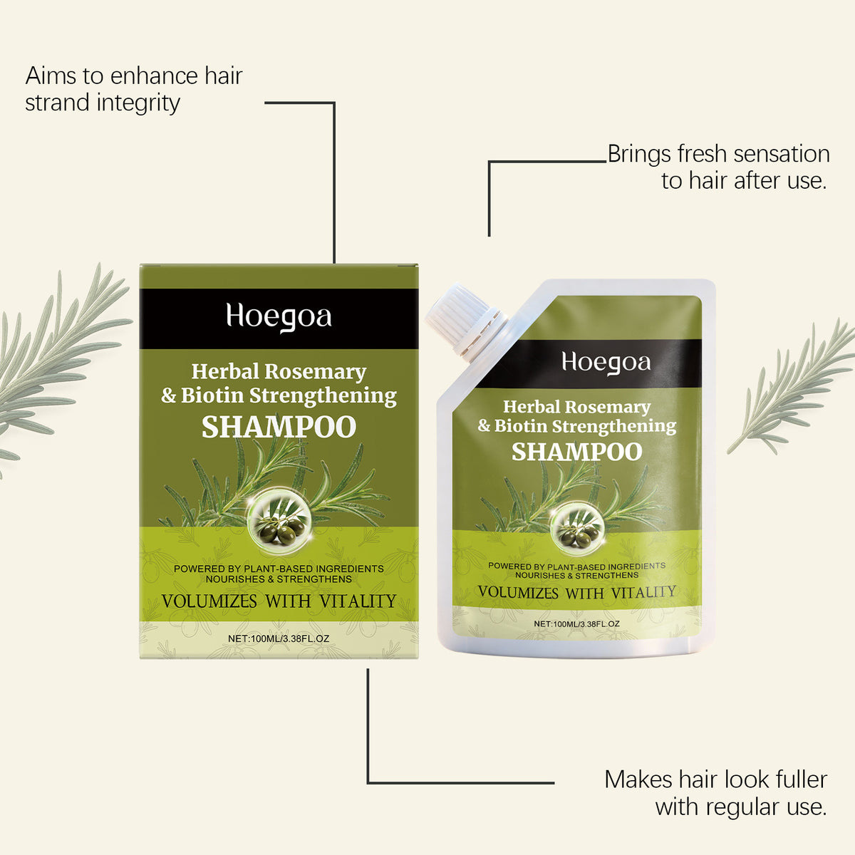 Hoegoa Herbal Rosemary Strengthening Shampoo Anti Hair Loss Thicker Fuller Growth Scalp Care Reduce Breakage Oil Control Shampoo