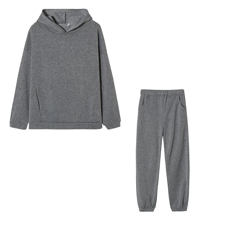 Monochrome Hooded Hoodie Set Casual European American Fashion 2-Piece Autumn Winter Hot Selling New Style