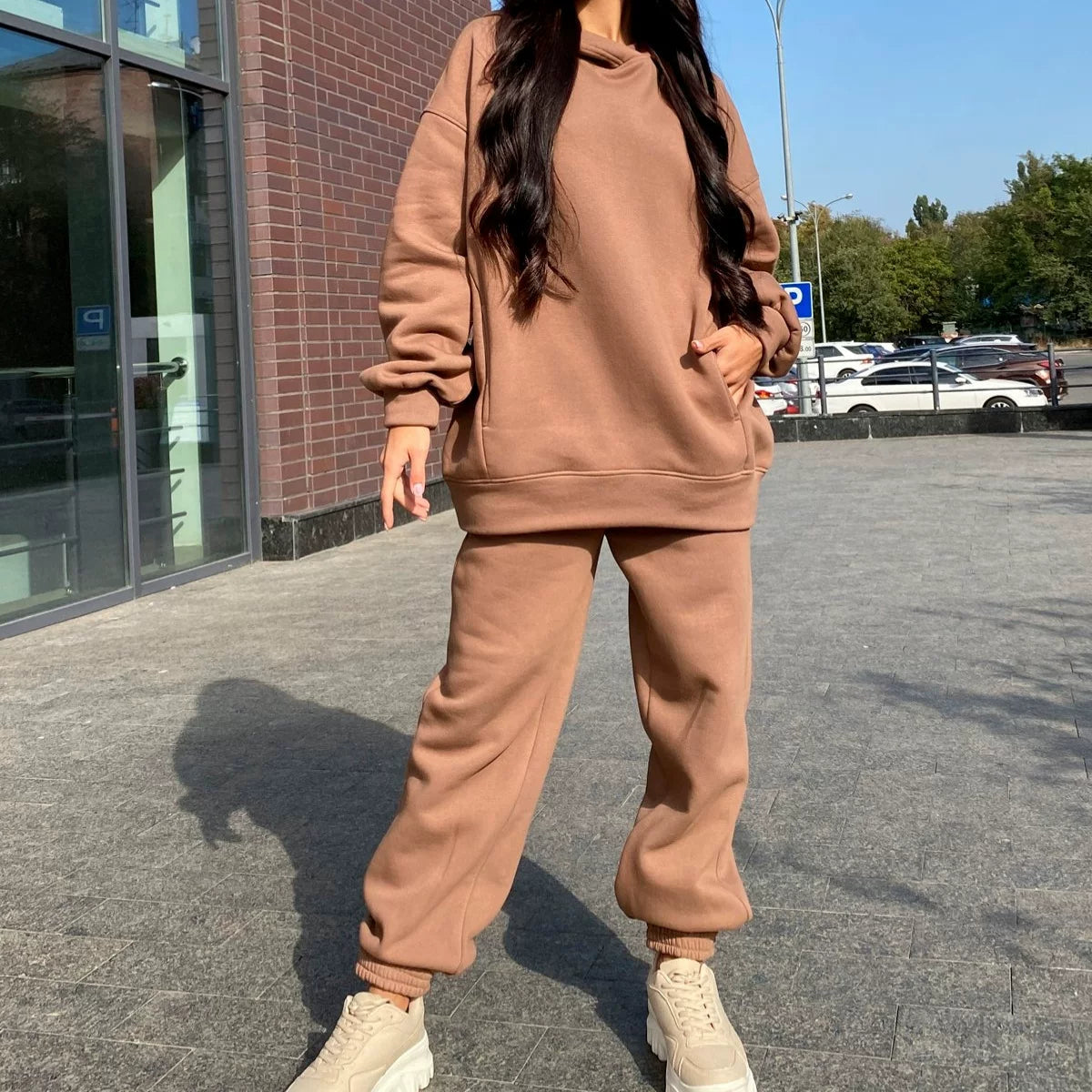 Monochrome Hooded Hoodie Set Casual European American Fashion 2-Piece Autumn Winter Hot Selling New Style