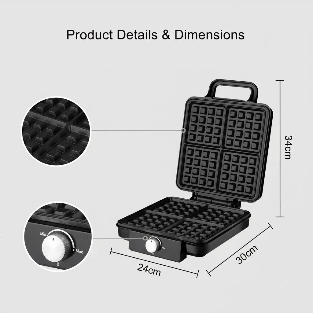 4-Slice Belgian Waffle Maker 1500W Double Heating Non-Stick Egg Cake Oven Pancake Egg Waffle Cake Machine Temperature Control