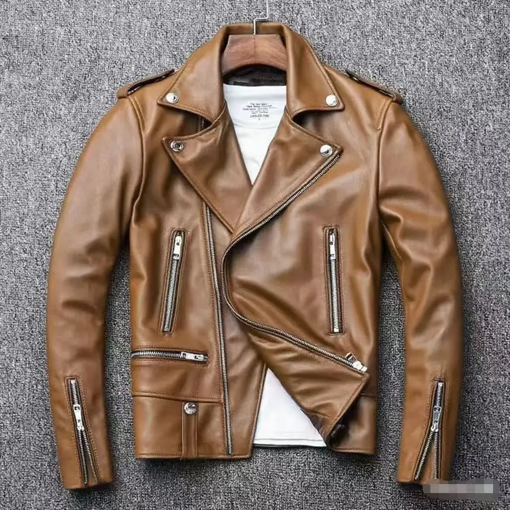 New Fashion Autumn Winter Men Solid Color Long Sleeve Zipper Slim Simple Trendy Faux Leather Coats Male Streetwear Top Clothes
