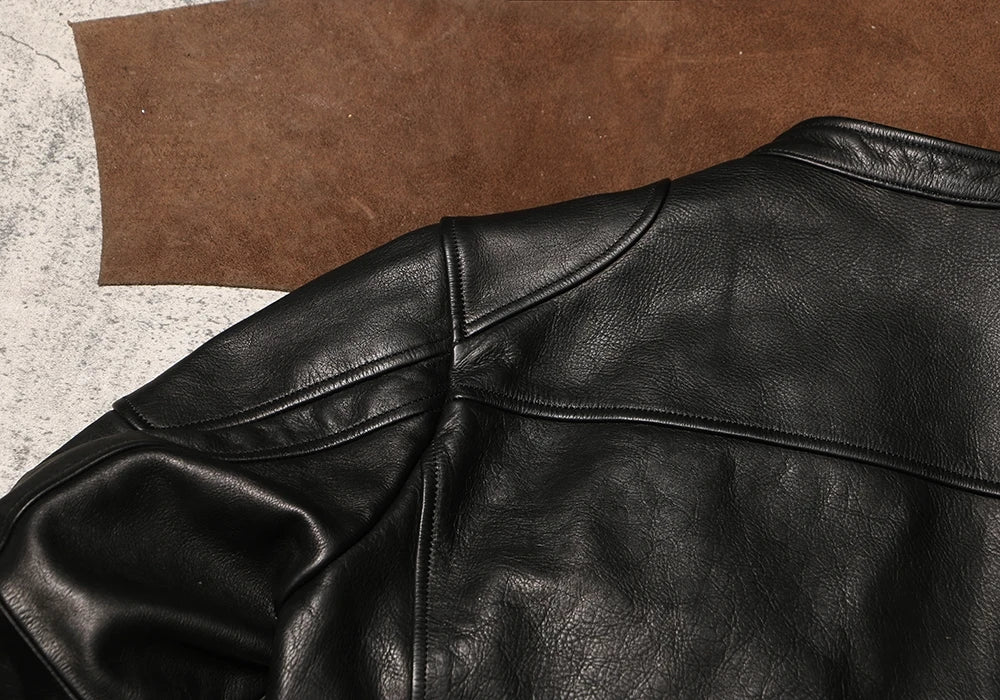 Black Winter Leather Jacket Men Sports Style Plus Size 5XL Genuine Natural Thick Cowhide Stand Collar Slim Fit Short Coat