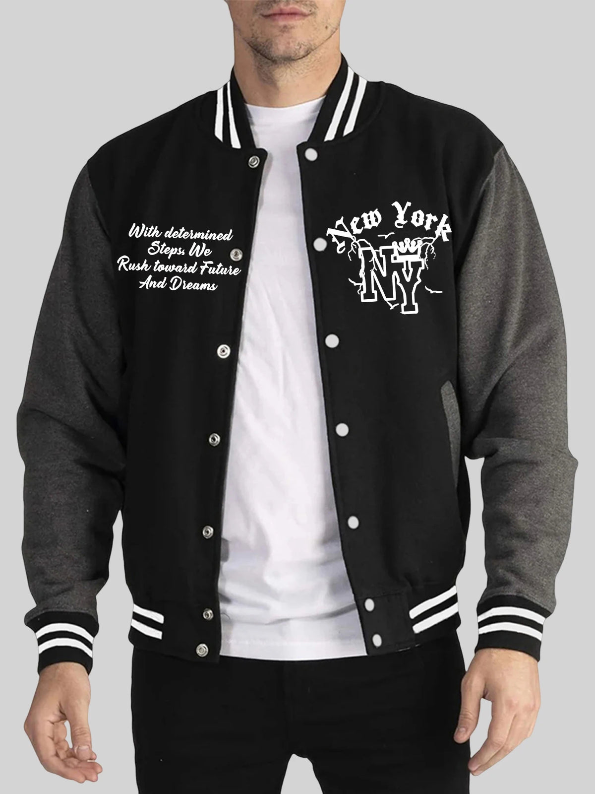 New York Art Letter Creative Printing Man Tops Basics Comfy Baseball Uniform Oversized High Street Menswear Autumn Winter Jacket
