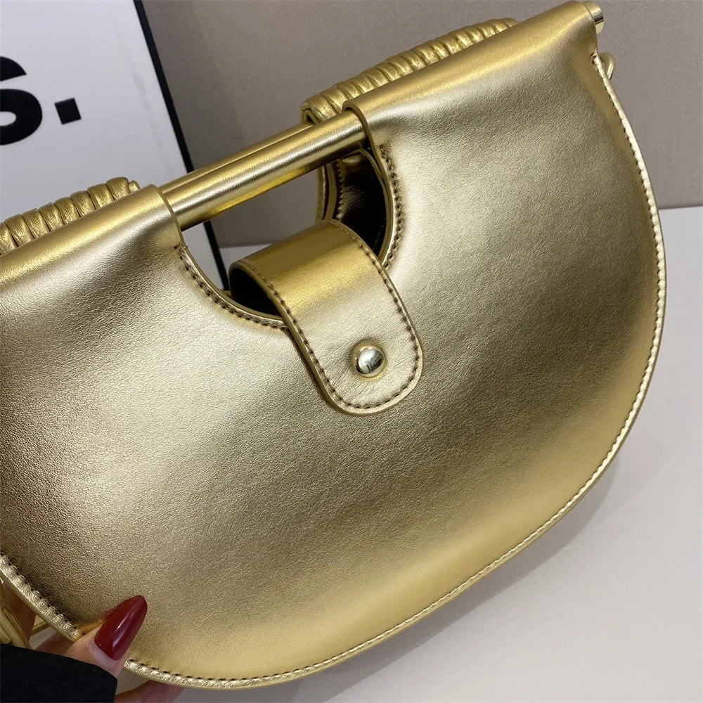 Luxury Evening Clutch Purses For Women 2026 Golden Noodle Half Moon Crossbody Bag Wedding Dinner Party Luxury Designer Handbags