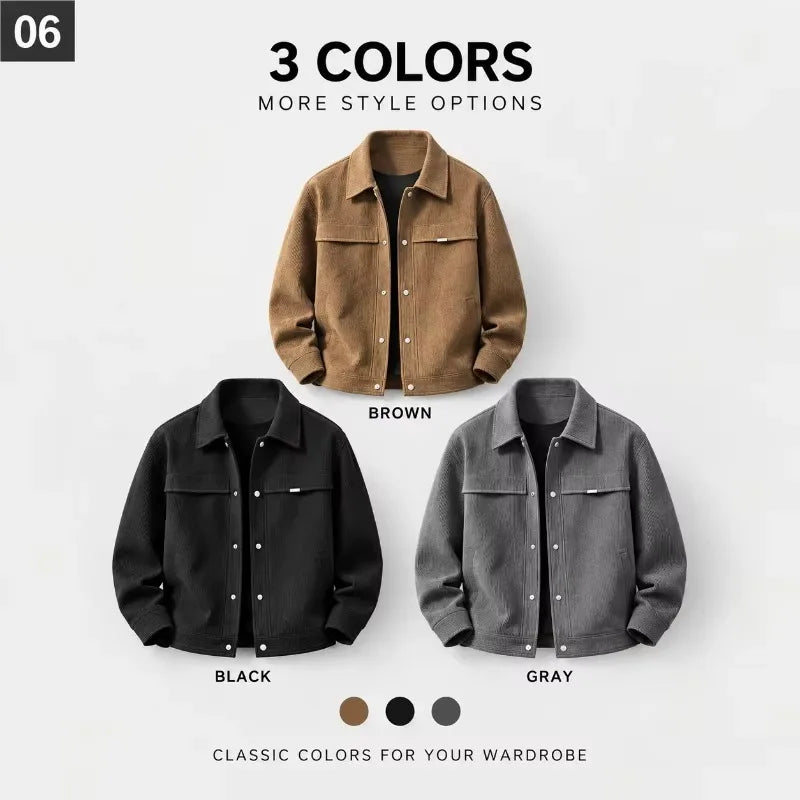 Men's Corduroy Overshirt Snap Button Front Dual Flap Chest Pockets Turn Down Collar Long Sleeve Regular Fit Casual Jacket