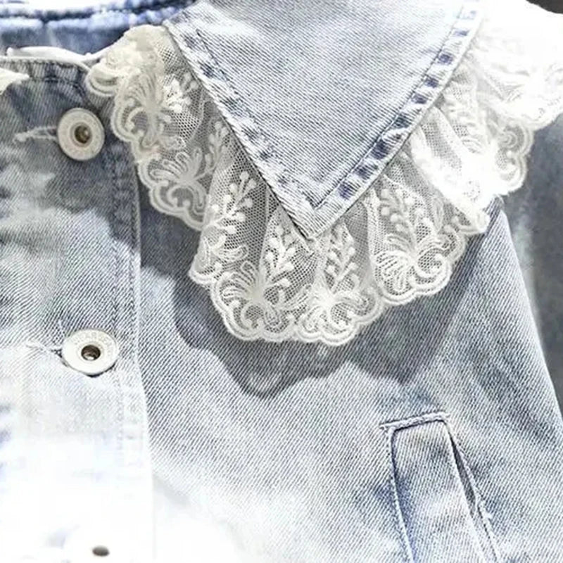 1-10 Years Baby Girls Denim Jacket New Fashion Kids Jean Coat For Girls Sweet Lace Design Princess Outerwear Children's Clothing