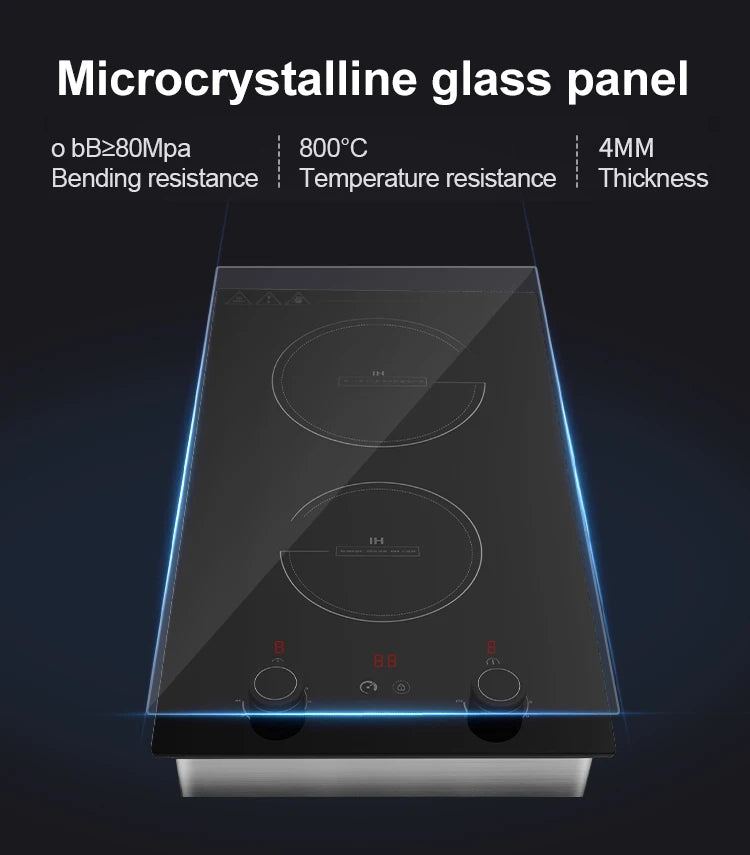 3500W Induction Hob, Double Burner, Ultra Thin Cooktop, Embedded for Modern Kitchen Renovation, 2 Zone Electric Stove