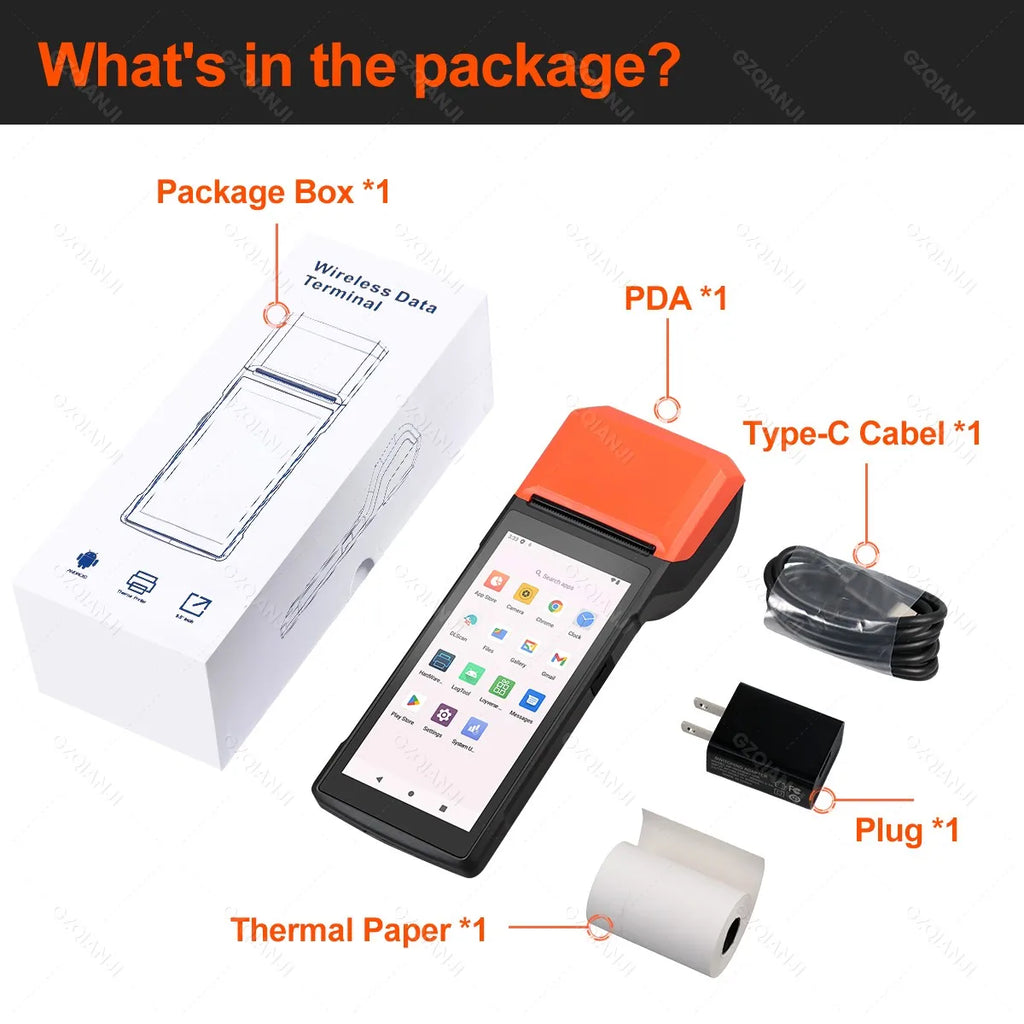 Handheld Android POS PDA Terminal 58mm Receipt Bill Thermal Printer All In One with NFC Camera 1D 2D Barcode Reader Optional