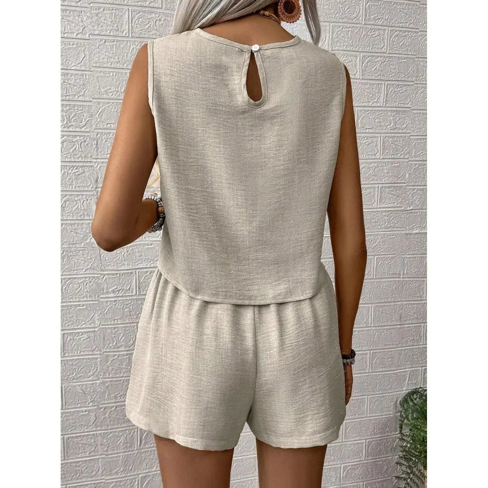Fashion Solid Color Vest Shorts Set Simple Design Multi-size Casual Outfit Set Sleeveless Top Set Casual Wear