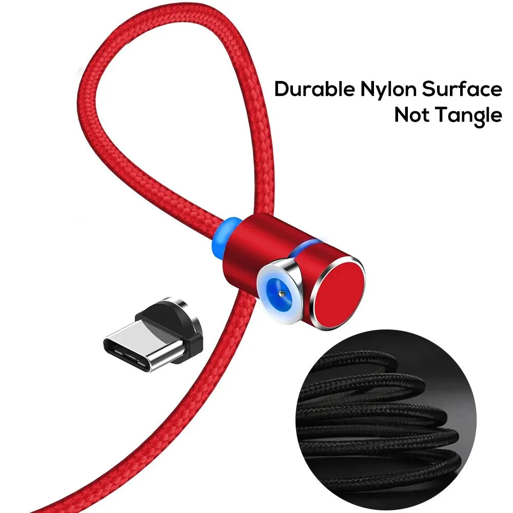 TOPK Magnetic Charging Cable 360° Rotating Magnetic Phone Charger Cable with LED Light, 90° Angle Connector, Nylon-Braided Cor