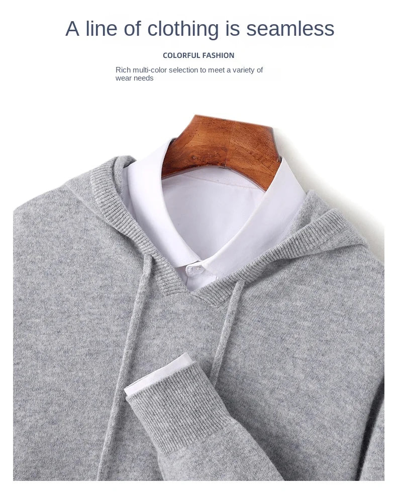 2025 Men's 100% Merino Pure Wool Knitted Hoodie Women's Style Large Size Autumn/Winter Warm Outdoor Sweater Solid Color Top YJ