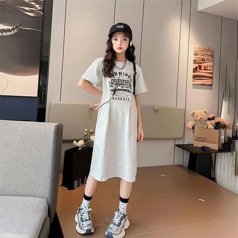 Summer 2026 Girls Dresses Kids Short Sleeve Sports Dress Children Clothing Vestido Baby Dresses For Girls Teen 6 8 10 12 14 Year