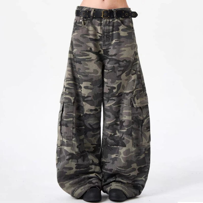 PFNW Camouflage Men Wide-Leg Cargo Pants 2025 Autumn New Trendy Contrast Color High Street Male Trousers