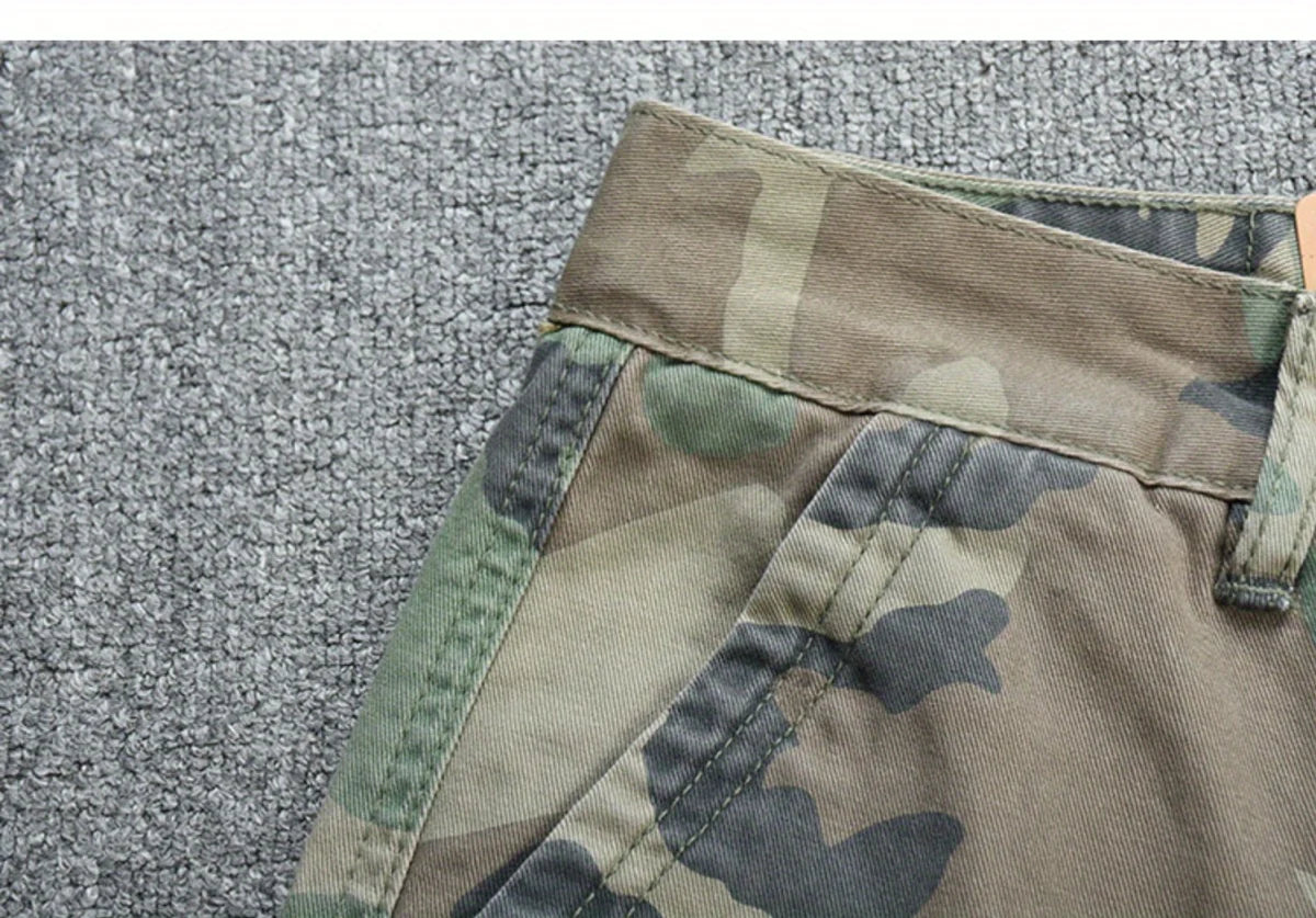 Camouflage Tooling Shorts Men's Pure Cotton Short Pants Trendy Brand Loose Straight Washed Trendy Men's Casual Cargo Short Pants