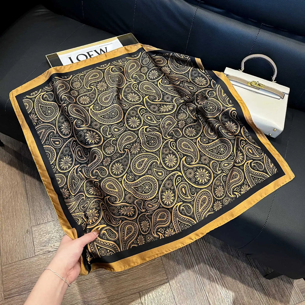 Luxury Brand Paisley Houndstooth Printed Square Scarf Soft Satin Thin Smooth Neck Scarf Sunscreen Headscarf For Women Head Wrap