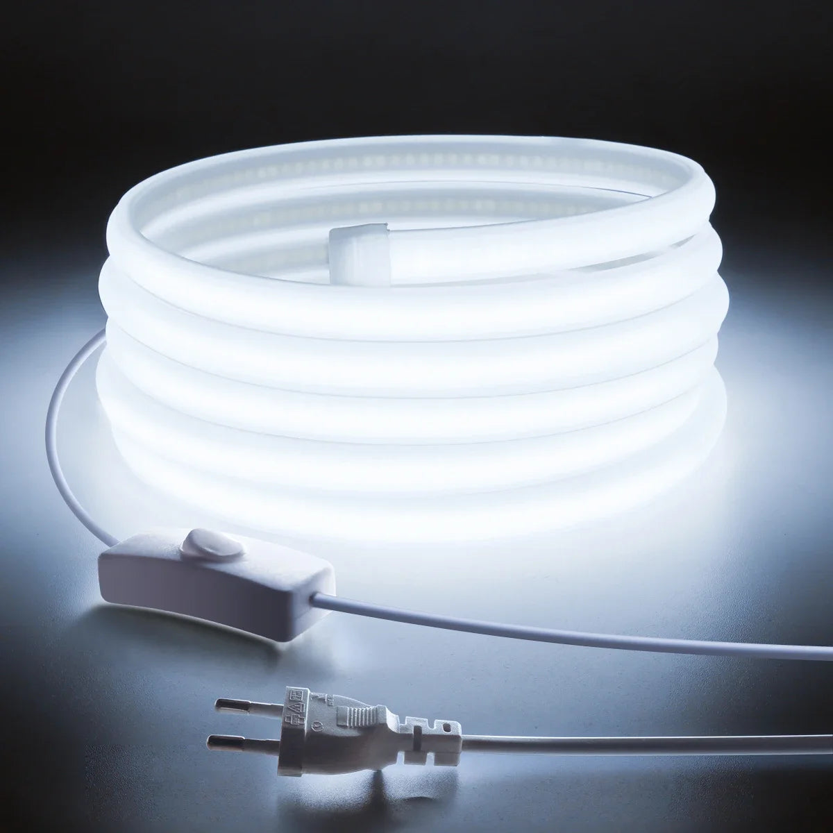 IP65 protection rating, COB LED light strip, 220V/230V voltage, flexible warm white/cool white/neon light strip, silicone LED light, suitable for indoor and outdoor use, bedrooms, patios, parties, DIY and home decorati