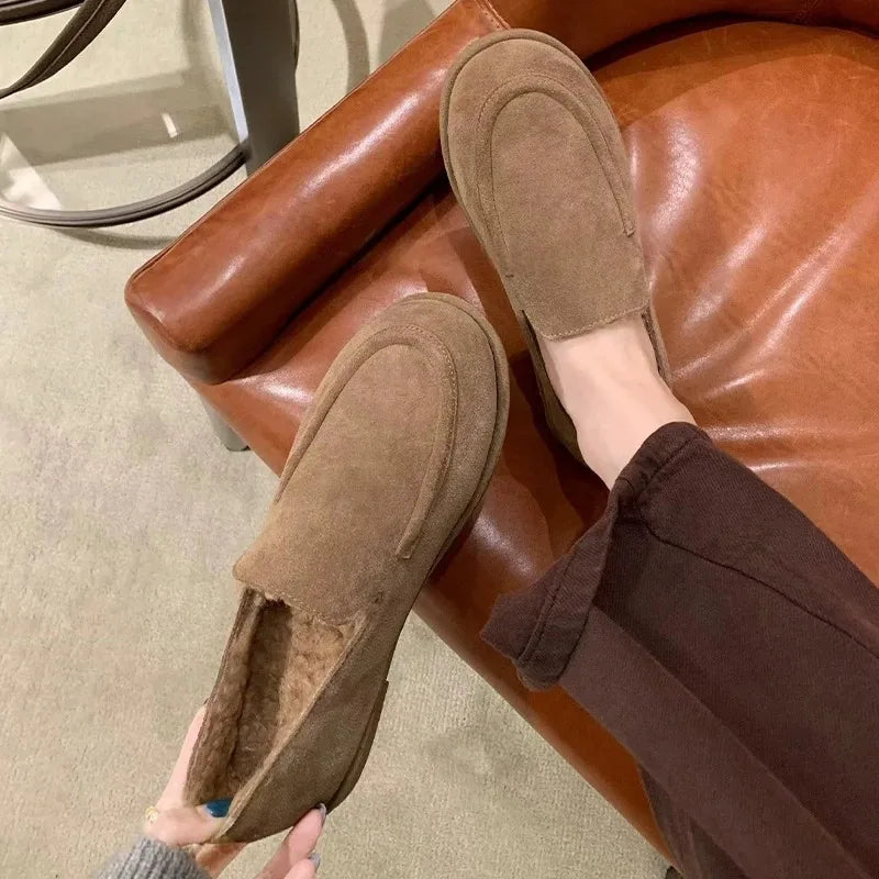 2026 New Women Winter Shoes Fashion Suede Loafers High End Plush Warm Casual Shoes for Woman Luxury Designer Shoes Zapatos Mujer