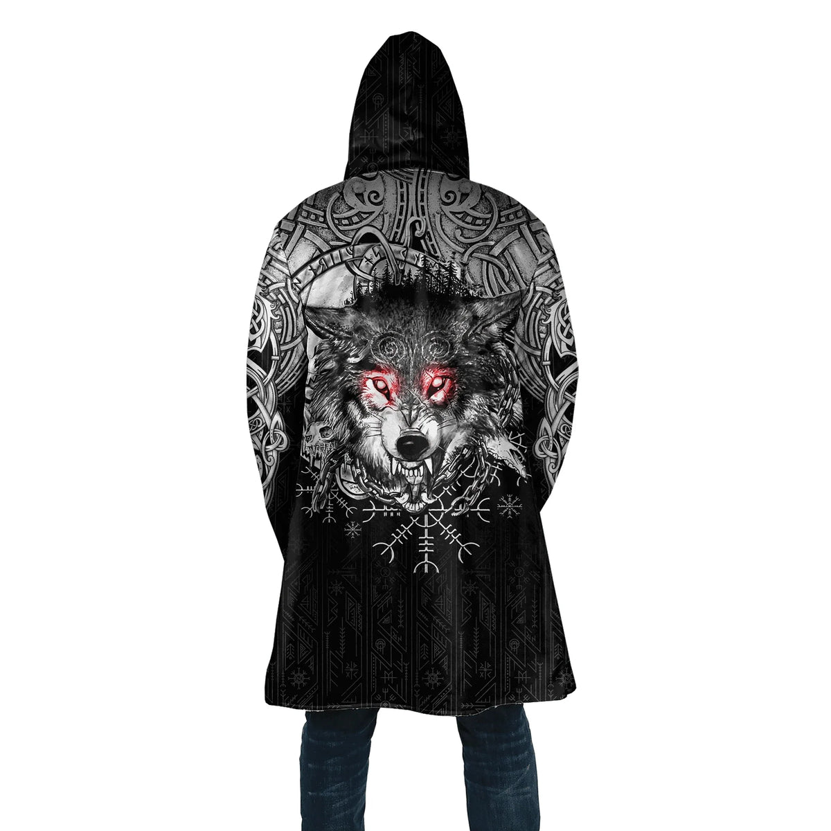 Winter Fashion Mens cloak Norse Odin Raven Tattoo 3D Printed Thick Fleece Hooded Coat Unisex Casual Warm Cape coat DP23
