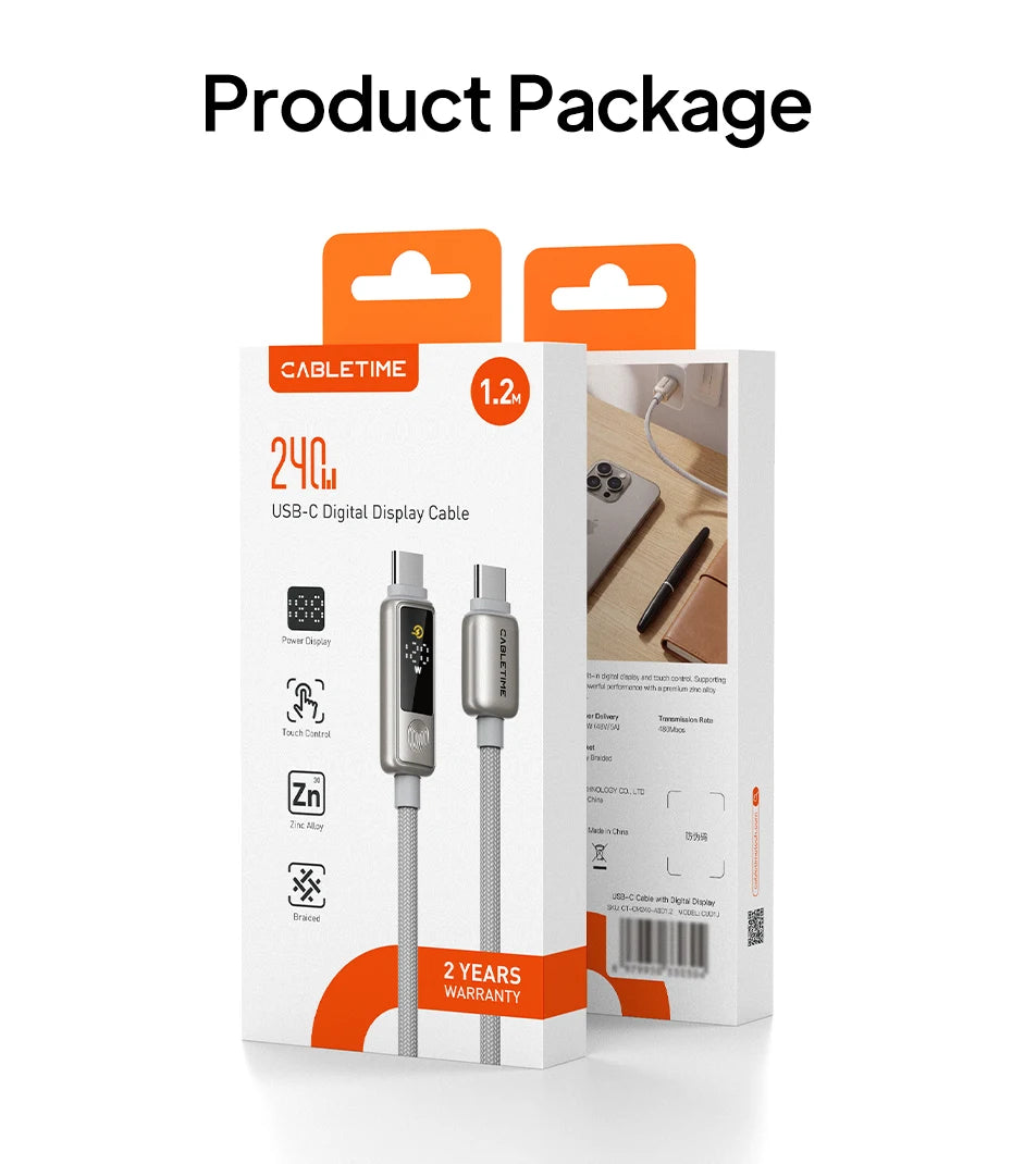 CABLETIME 240W USB C Cable Fast Charging Cable Data Sync Type C Display Cable for iPhone Duo iphone 18/17 Huawei MacBook Laptop