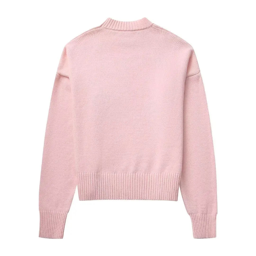 Women's Pink Knitted Sweater Cozy Long Sleeve Large Size Pull Knitwears Pullovers Cute Core Top White Fall 2025 New Streetwear