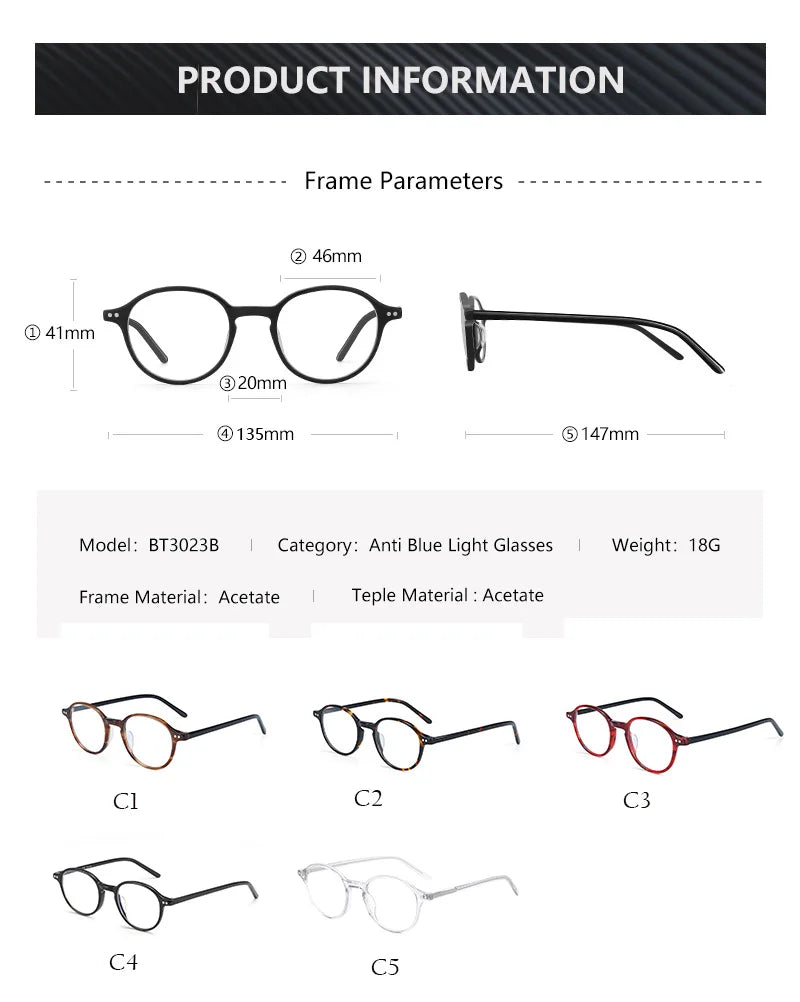 ZENOTTIC XS Size Unisex Ultralight Acetate Small Round Eyewear Anti Blue Light Blocking Computer Glasses Fashion Optical Frame