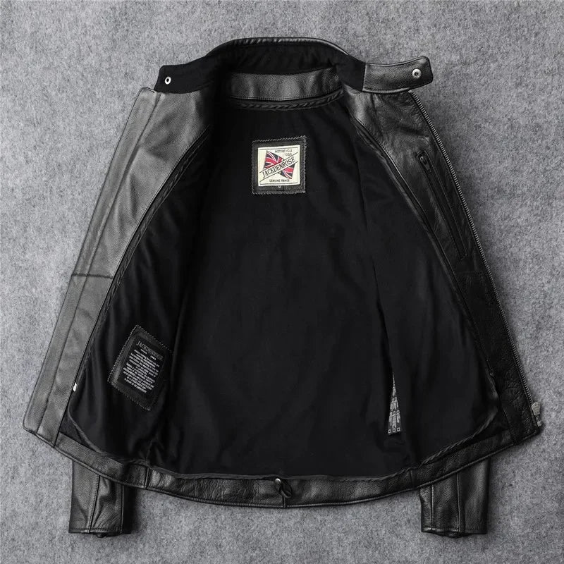 LNY Shop Best.Motor Biker real leather jacket,quality Classic rider leather clothes,man Protectable thick cowhide coat.