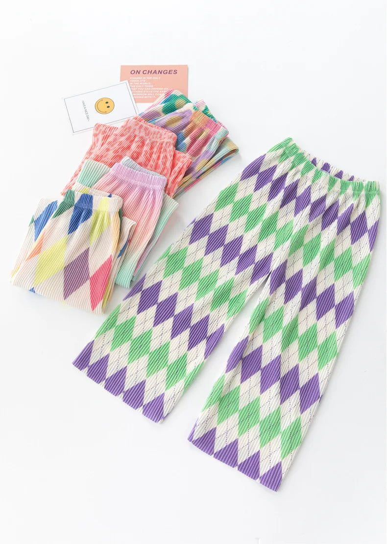 Kids Pants Creased Rainbow Wide-leg Pants Kids Clothes for Girls 4 To 11 Years Legings for Girls Teenage Girls Clothing