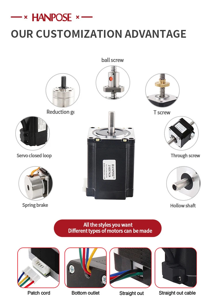 HANPOSE 23 Stepper Motor, Model 23HS4128 23HS5128 23HS5628 23HS7628, Shaft Diameter 8mm, Four-Wire System, 57 Series Motor.