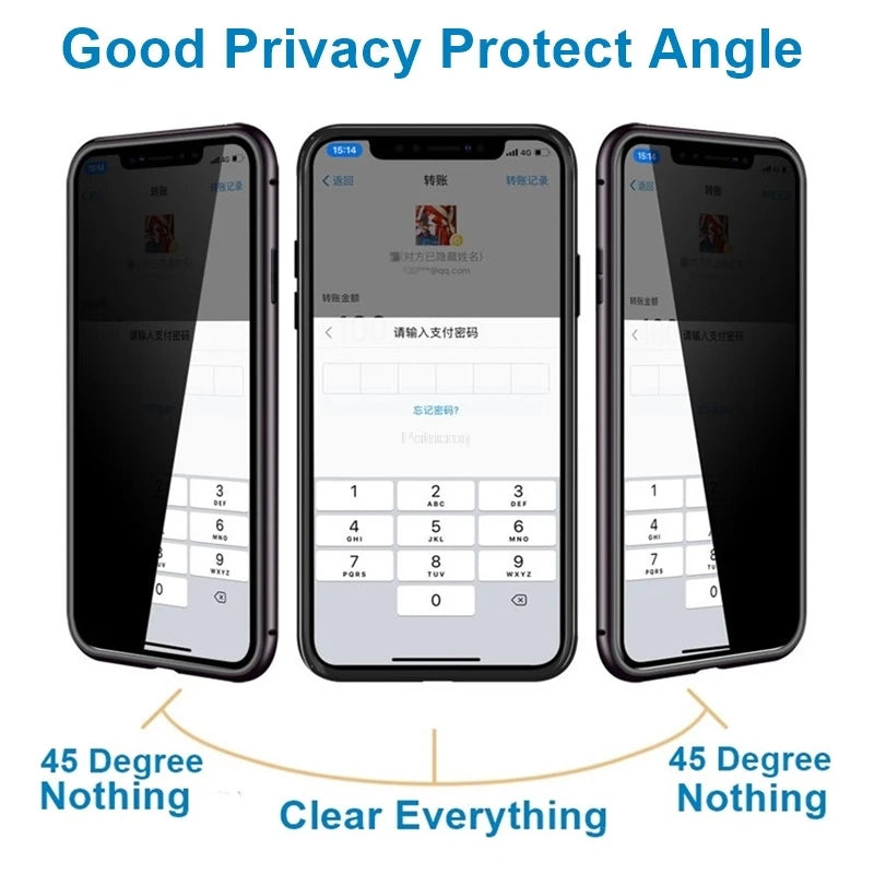 Magnetic Tempered Glass Privacy Metal Case For iphone 18 17 16 15 14 13 12 XR 11 ProMAX 16 E 360 Magnet Antispy Protective Cover