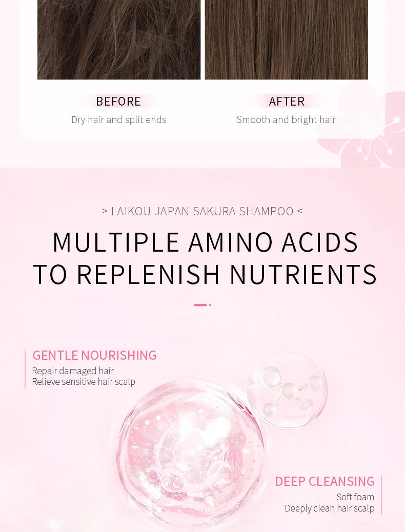 LAIKOU Japan Sakura  Shampoo Repair Damaged Hair Moisturizing Nourishing Anti Dandruff Oil Control Shampoos Hair Cleansing Care