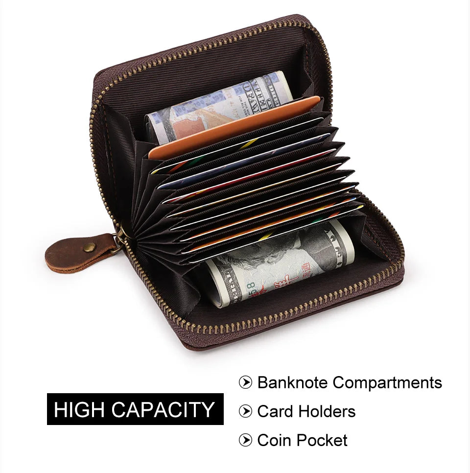 RFID Blocking Bank/ID/Credit Card Holder Cowhide Business Multi Card Slot Wallet for Men Small Male Storage Money Purse
