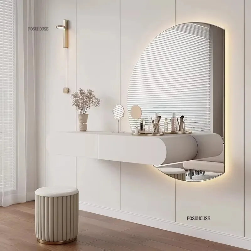 Off-white Hanging Dressing Table Minimalist Wall Mounted Vanity Unit with Mirror Bedroom Furniture Modern Design