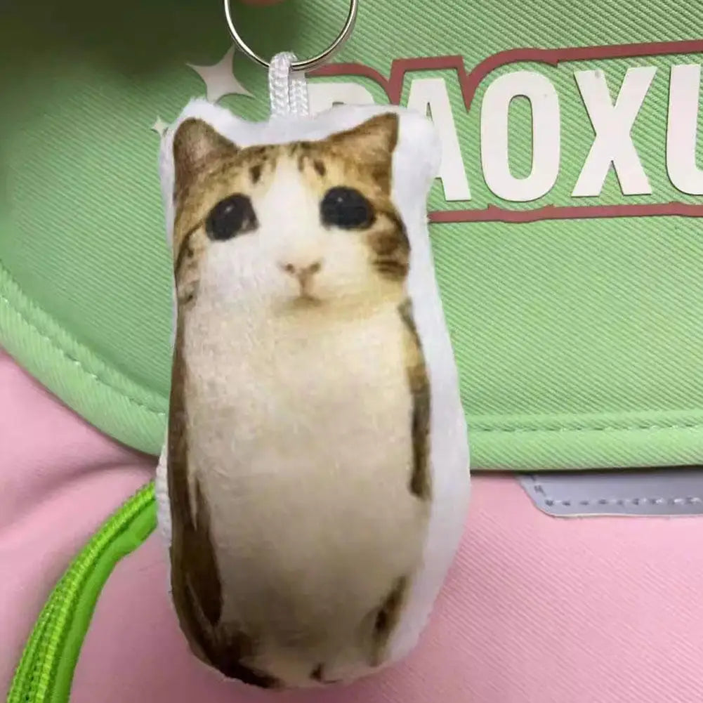 Cute Meowl Plush Keychain with Realistic Cat Sound Squeeze Voice Toy Funny Photo Realistic Cat Face Pendant for Bag Backpack