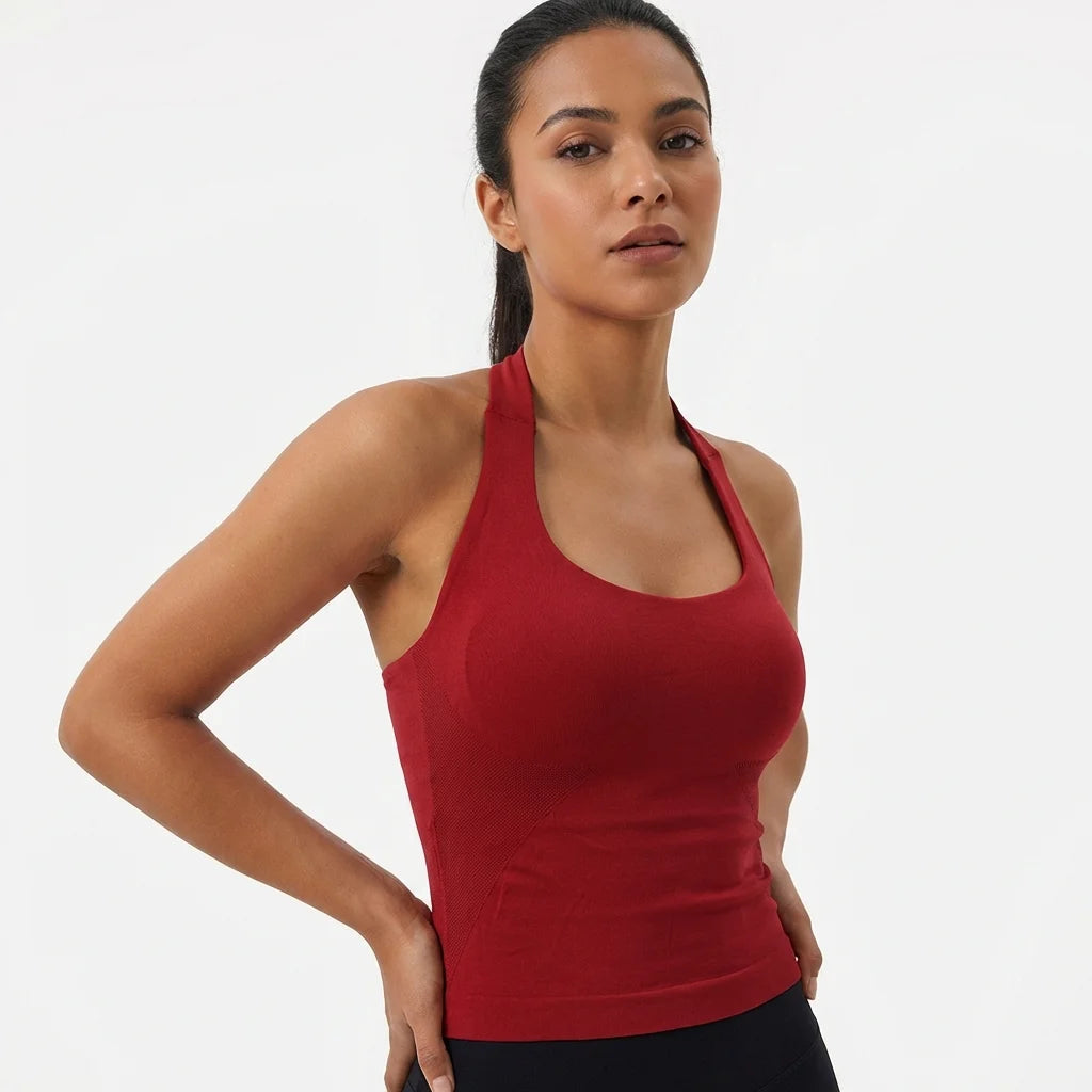 Women's Sexy Seamless Yoga Vest Fitness Bra Sports Bra Hanging Neck Yoga Vest Breathable Pilates Top Gym Top for Active Wear