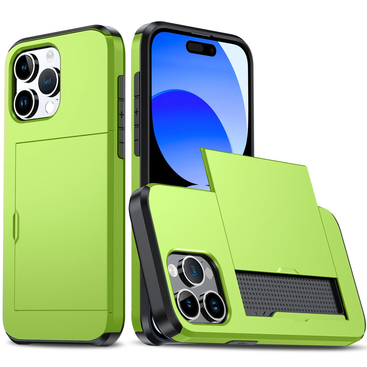 For iPhone 17 Pro Max 16 Pro Max 15 Pro 15 14 13 12 Wallet Card Case Holder Slide Slot Slim Hard PC Heavy Duty Protective Covers