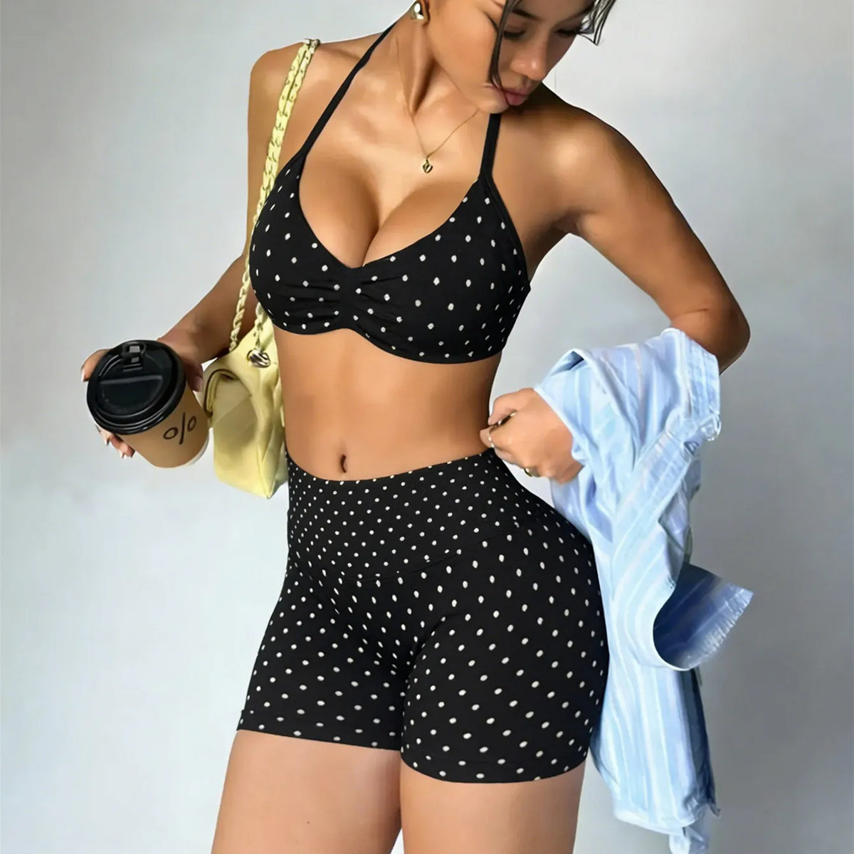 2 Piece Yoga Sets Leopard Dot Print Sporty Crop Top Bra High Waist Biker Shorts Set Yoga Outfit Workout Tracksuit For Women XP36
