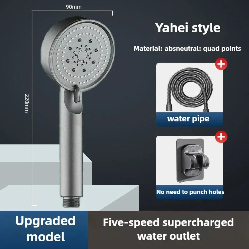 Black 5 Modes Shower Head Adjustable High Pressure Water Saving Shower Head Water Massage Shower Head Bathroom Accessories