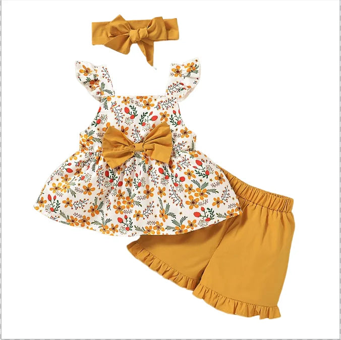 Toddler Baby Girl Clothing Baby Girl Clothes Floral Sling Top + Shorts 3Pcs Suit Sweet Kids Girl Fashion Outfit Set