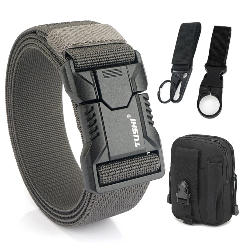 VATLTY New Tactical Outdoor Belt for Men and Women Aluminum Alloy Buckle Quick Release Elastic Belt Casual Belt Jeans Waistband