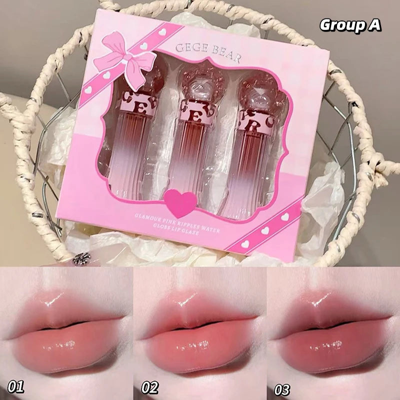 Gege Bear Water Light Lip Llaze Set Mirror Lipstick Lip Gloss, Hydrating Moisturizing, Long Lasting, Gift for Lover