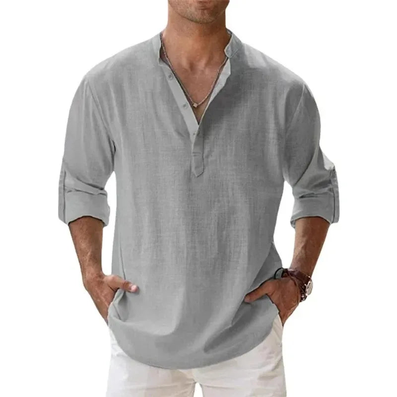 Spring New Men's Casual Slim Fit Polo Shirt Solid Color Breathable Button Long Sleeved Top Refreshing and Comfortable T-shirt