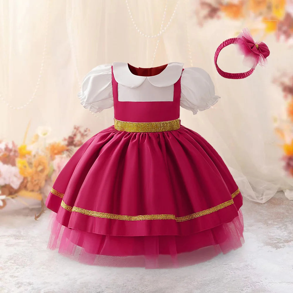 Ma Sha Bear Girls Party Maid Dress 2pcs Toddler Lolita 1st Birthday Wedding Princess Prom Dress Carnival Halloween Kids Clothing