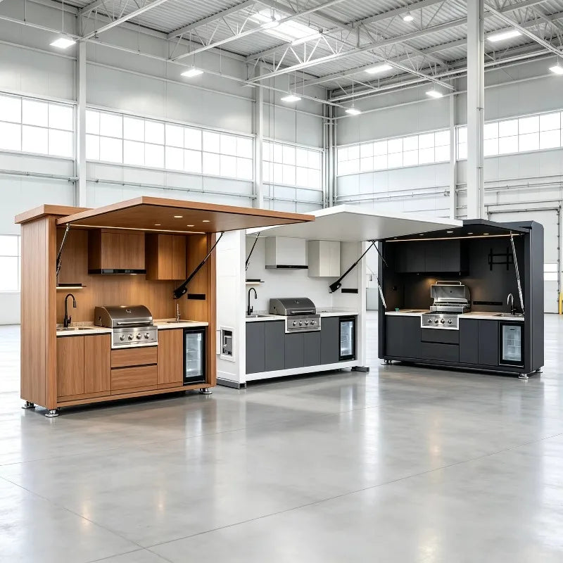 Luxury Outdoor Kitchen Island Set with Built-in Gas BBQ Grill, Pizza Oven & Storage Drawers Prefabricated Patio Cooking Station